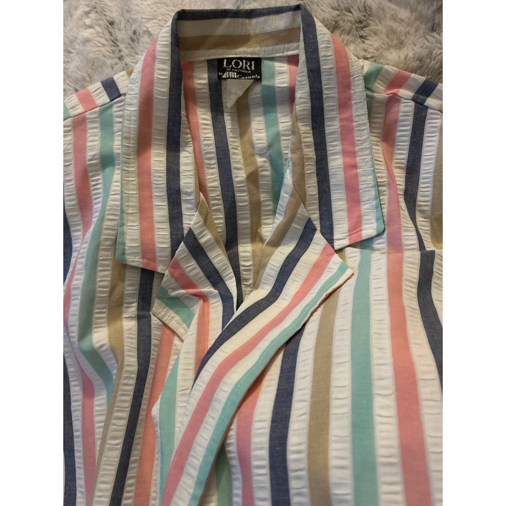 Pastel Rainbow‎ Striped Jacket Blazer Open Front L VTG 90s sear sucker USA Made